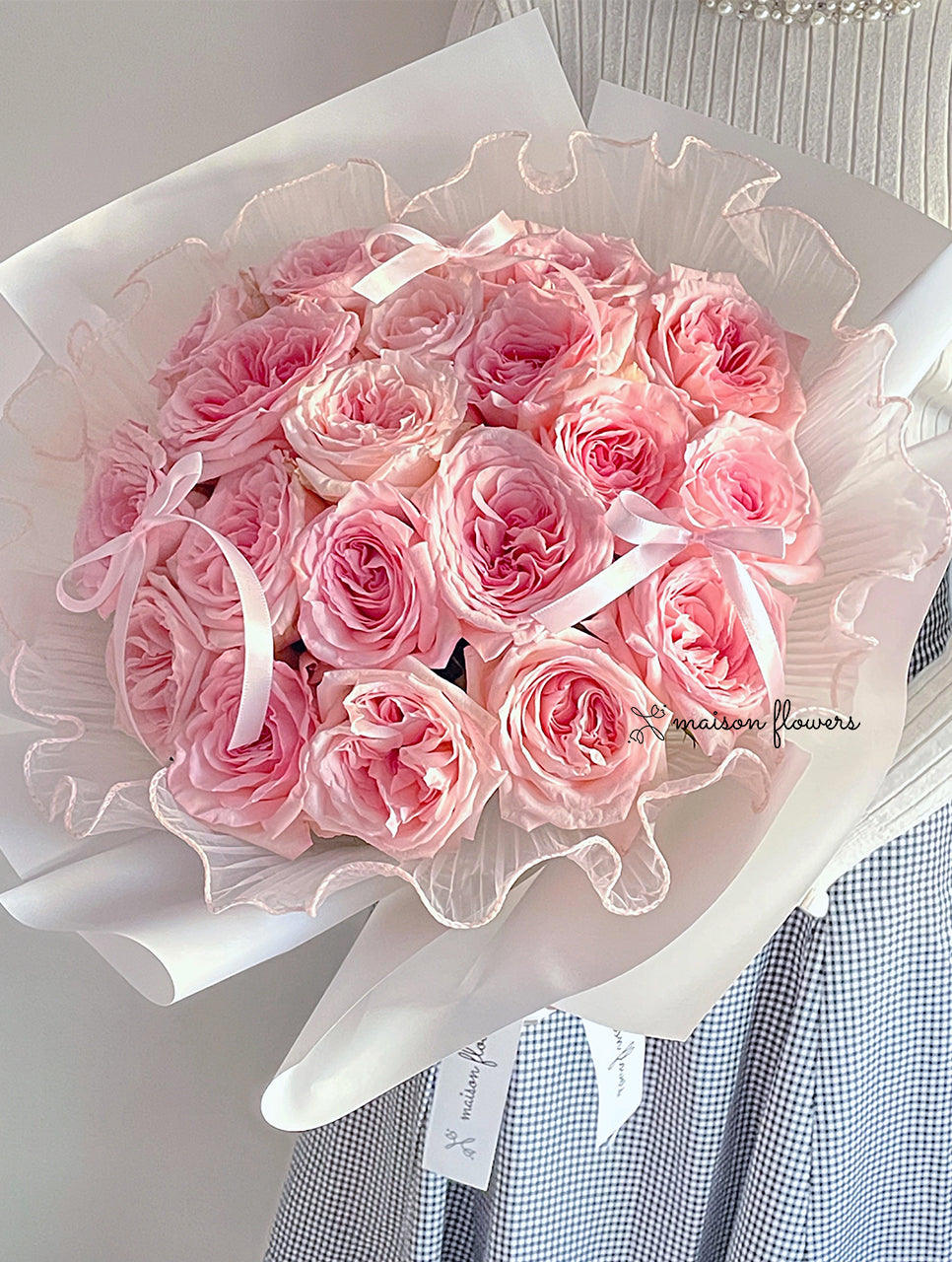 valentines day bouquet, pink ohara rose bouquet